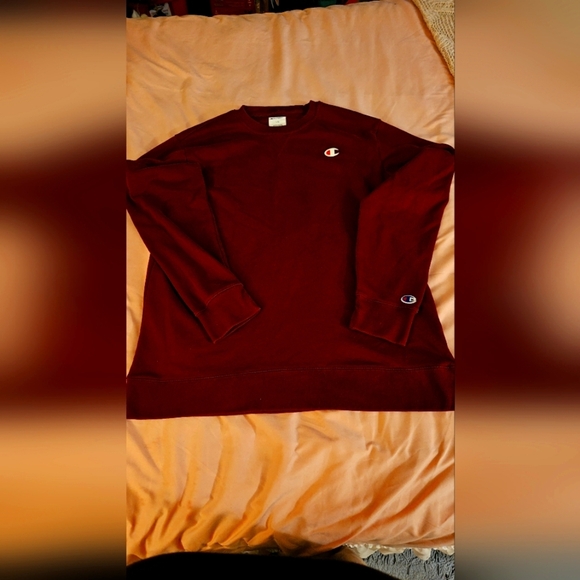 Champion Sweatshirt Men's Large Burgundy Crewneck Pullover Long Sleeve Logo - Picture 1 of 4